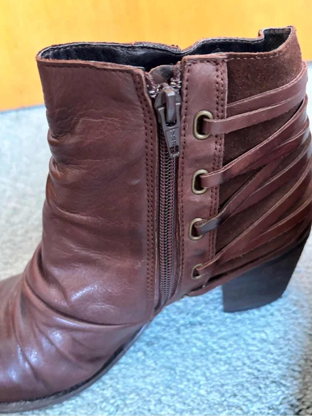 Miz Mooz Women's Brown Leather Ankle Boots with Side Zip